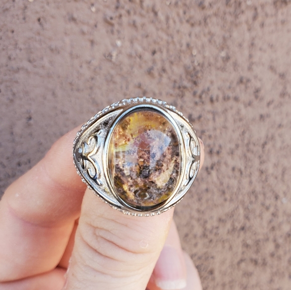 New Yellow Phantom Quartz Adjustable 925 Silver Ring. - Picture 7 of 14